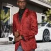 Men's Sharkskin Flashy Stage Shiny Sequin Paisley Blazer Dinner Jacket 1 Button Black Sport Coat Jacket (Copy)