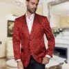 Men's Floral Sateen Unique Paisley Sport Coat/Fancy Stage Party Two Toned Cheap Priced Blazer Jacket For Men / Dinner Men's Jacket Red / Sport Coat
