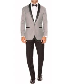 Mens Designer Traditional Shawl Dinner Jacket In Gray