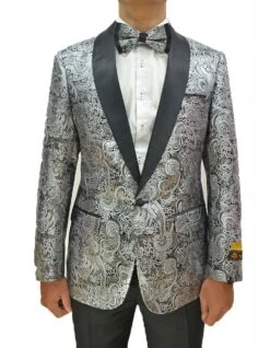 Mens Designer Traditional Shawl Dinner Jacket In Silver