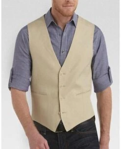 Mens Linen Vest And Pants Set - Wedding Summer Vestin Tan
