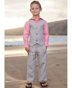 Mens Linen Vest And Pants Set - Wedding Summer Vestin Gray