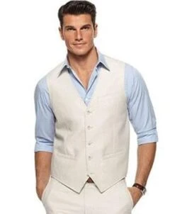 Mens Linen Vest And Pants Set - Wedding Summer Vestin Offf White