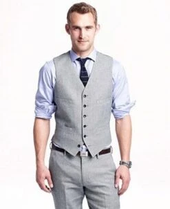 Mens Linen Vest And Pants Set - Wedding Summer Vestin Light Gray