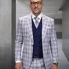 Statement ITALY Suit - Super 150's Wool Suit Statement Men's 3 Piece 100% Wool Modern Fit Suit - Plaid With Solid Vest