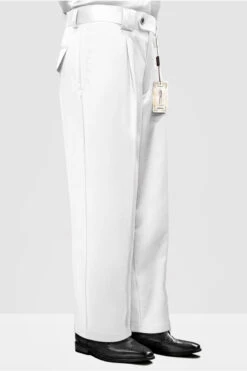 Mens Italian Wool Wide Leg Dress Pants In White