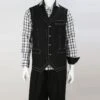 "Black Double Breasted Denim Vest And Pant Set For Men"