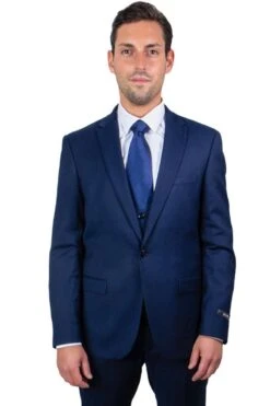 "Navy Blue Men's Skinny Wedding & Prom 2025 Suit With One Button Peak Lapel & Lowcut Vest"