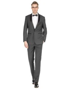 Gray And Black Suit - Mens Prom | Wedding Slim Fit Shawl Tuxedo Charcoal Grey - Slim Fit