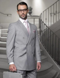 Gray Groomsmen Suits Mens Classic Wool Double Breasted Suit In Grey