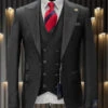 Gray Groomsmen Suits Mens One Button Peak Lapel Double Breasted Vest Wool Suit In Charcoal Grey