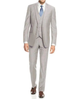 Gray Groomsmen Suits Mens Smart Slim Vested Suit Light Grey