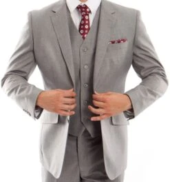 Arezzo Collection - 100% Wool Suit Modern Fit Italian Style 3 Piece In Gray