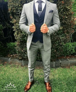 Grey Navy Jacket Pants And Vest + White Shirt