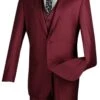 Mens Vested Slim Fit Wool Feel Suit In Burgundy