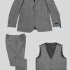 "Sharkskin Business & Wedding Suit - Men's Two Button Vested Hybrid Fit In Grey"