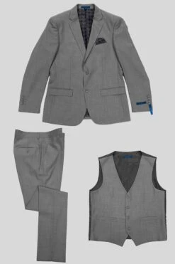 "Sharkskin Business & Wedding Suit - Men's Two Button Vested Hybrid Fit In Grey"