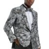 Mens Gray Tuxedo - Grey Wedding Suit-Mens Slim Fit Paisely Prom Tuxedo Jacket In Charcoal & Silver Grey