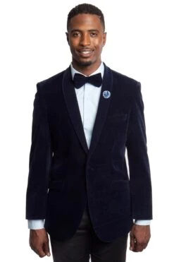 "Men's Slim Fit Velvet Dinner Jacket - NavyShawl Lapel"
