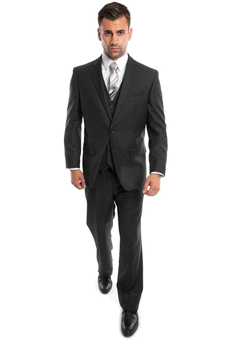 "Black Men's Wedding & Business Suit - Vested Two Button Solid Color" 2 "Black Men's Wedding & Business Suit - Vested Two Button Solid Color" - Image 2