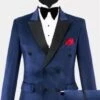 Men Navy Blue DB44 Velvet Double Breasted Tuxedo