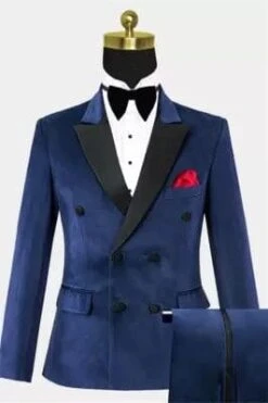 Men Navy Blue DB44 Velvet Double Breasted Tuxedo