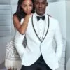 Mens Designer White And Black Trimmed Traditional Dinner Jacket Tuxedo