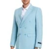"Men's Slim Fit Double Breasted Pastel Teal Blue Summer Suit"