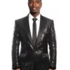 Black Sequin Slim Fit Tuxedo Blazer