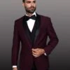 Mens 1 Button Shawl Lapel Wool Dinner Jacket In Burgundy