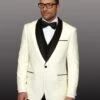 Mens 1 Button Shawl Lapel Wool Dinner Jacket In Ivory AndBlack