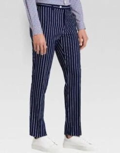 Mens Dark Navy Blue Pinstripe Dress Pants - Stripe Slacks - Slim Fit Suit