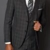 3 Piece Plaid Suit -Charcoal Mens Plaid Suit