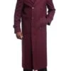 Mens Overcoat -Mens Long Wool Topcoats- Topcoat For Men-Men's Full Length Overcoat Burgundy Red Wool Gabardine Double Breasted Trench Coat