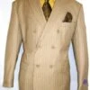 Double Breasted Pinstripe Suit - Men's Double Breasted Suit Peak Lapel 2 Button Suit Camel Pin Stripe