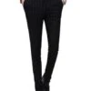 Mens Black Pinstripe Dress Pants - Stripe Slacks Belt Closure