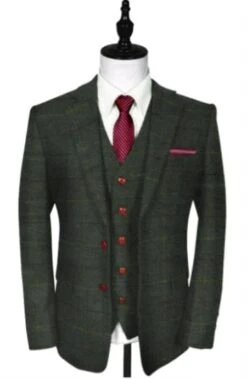 Herringbone Pattern- Mens 1930 Suit -1930s Tuxedo - Green Suit