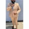 Mens "Bronze - Tan Pinstripe - Camel" Double Breasted Pinstripe Suit - Flat Front Pants