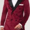 SKU#JA58269 Mens Burgundy Velvet Tuxedo - Velvet Suits Double Breasted Tuxedo Suits - Slim Fit