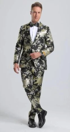 Mens Big And Tall Tuxedo -Black Gold And Silver Tuxedo
