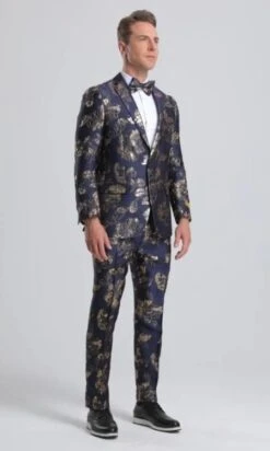Mens Big And Tall Tuxedo -Navy And Gold Tuxedo