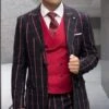 Athletic Suit - Black ~ Red Windowpane - Plaid Suit Modern Fit Side Vented Super 150'S Wool Fabric