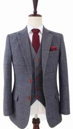 1930s Fashion Tweed ~ Herringbone Pattern- Mens 1930 Suit -1930s Tuxedo - Modern Fit Gray Suit