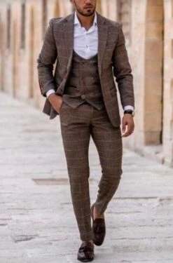 1930s Fashion Tweed ~ Herringbone Pattern-2 Button Closure -Mens 1930 Suit -1930s Tuxedo - Brown Suit