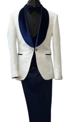 White And Navy Blue Lapel Tuxedo - Prom Tuxedo - Wedding Tuxedo