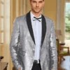 Silver Grey Sequin Blazer - Mens Shiny Sport Coat - Party Jacket - Prom Tuxedo $189