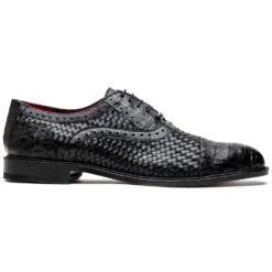 Marco Di Milano John Black Shoes Exotic Caiman Crocodile / Woven Leather Dress Oxfords