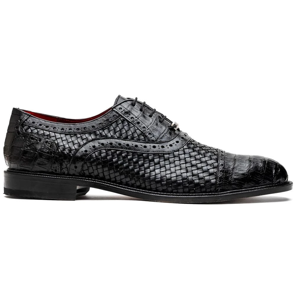 Marco Di Milano John Black Shoes Exotic Caiman Crocodile / Woven Leather Dress Oxfords 1 Marco Di Milano John Black Shoes Exotic Caiman Crocodile / Woven Leather Dress Oxfords