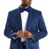 Navy Blue Paisley Men's Slim Fit Double Breasted Tuxedo Smoking Jacket For Prom 2025 & Wedding