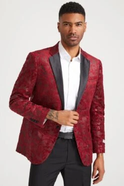 Mens Stacy Adams Suit - Stacy Adams Men's Red Velvet Paisley Tuxedo Jacket For Prom & Wedding
